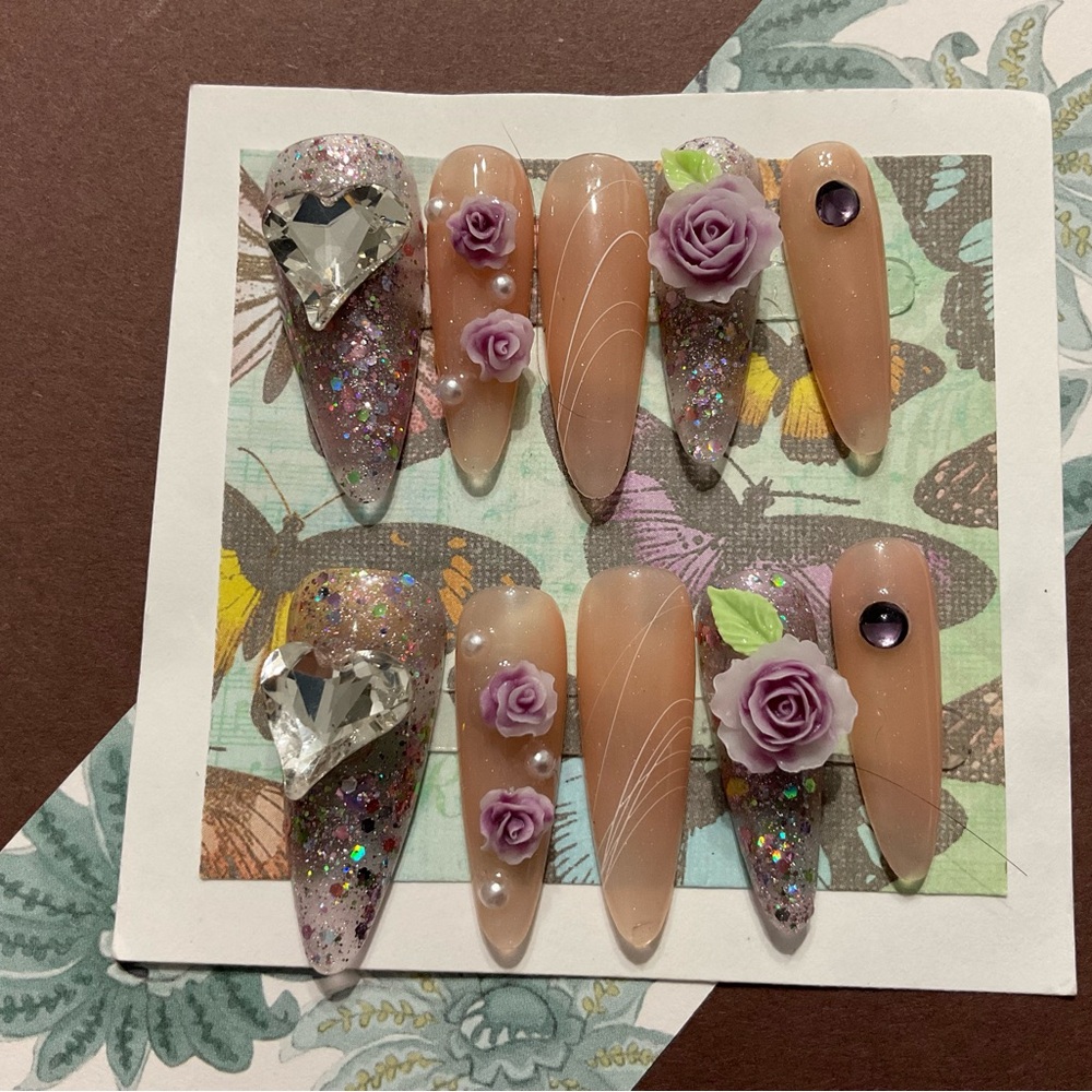 Elegant ~ Bridal Collection ~ Rose Press On Nails Set - Size Medium #013